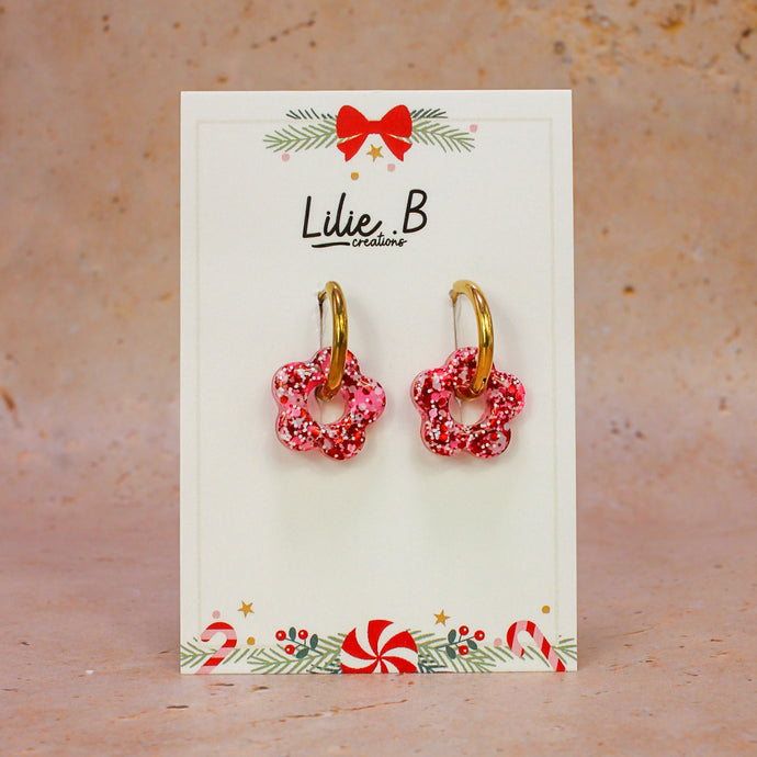 Pampilles fleurs mini paillettes rouge, rose et blanc