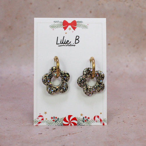 Pampilles fleurs Paillettes noir