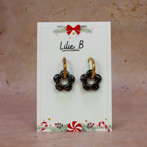 Pampilles fleurs mini Noir & or