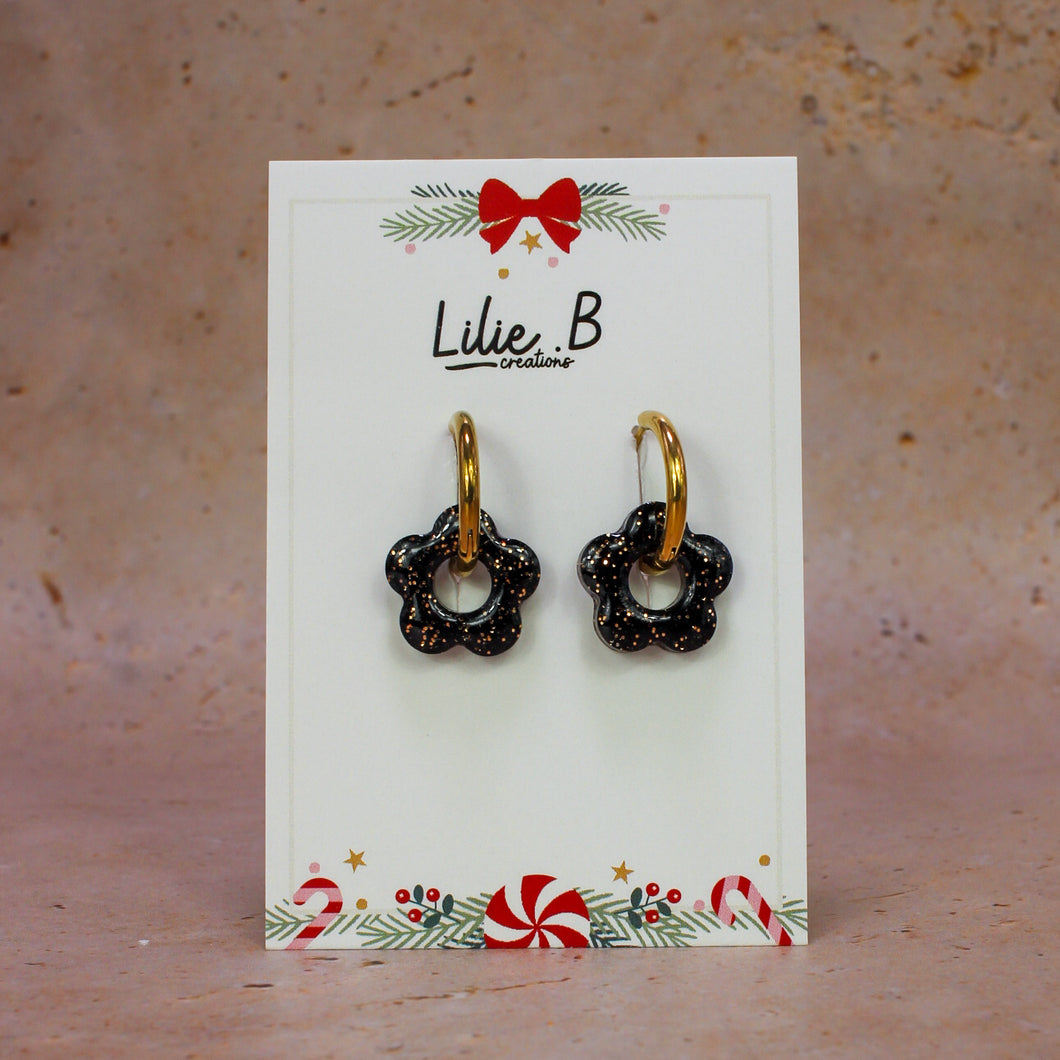 Pampilles fleurs mini Noir & or