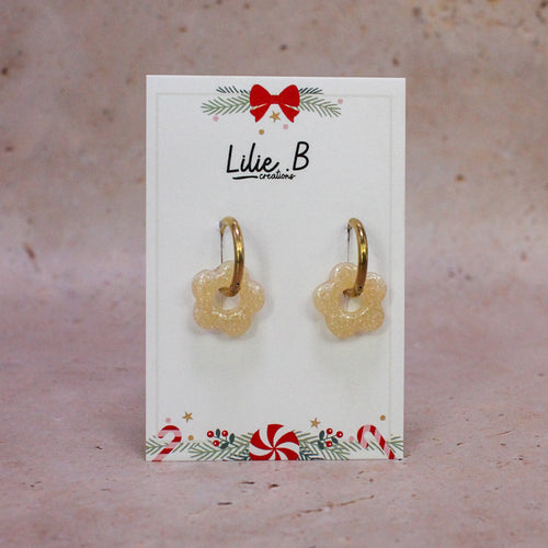 Pampilles fleurs mini paillettes creme