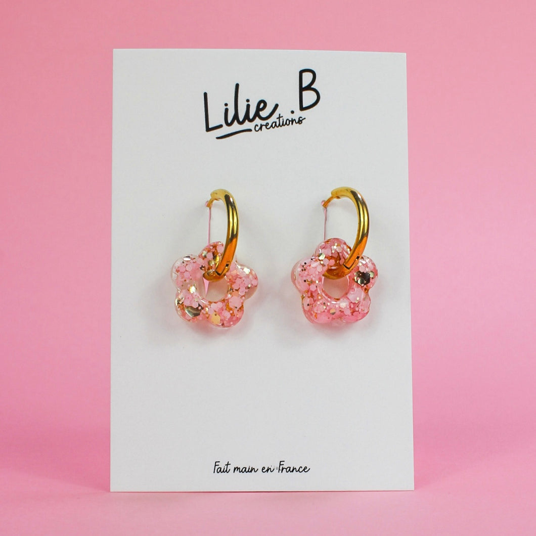 Pampilles mini Fleurs Rose & or