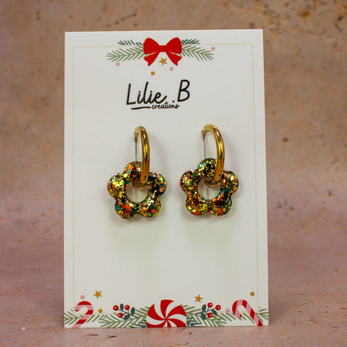 Pampilles fleurs mini paillettes vert & or