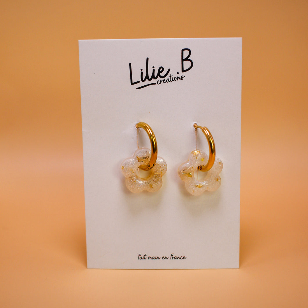 Pampilles mini Fleurs blanc & feuilles d’or