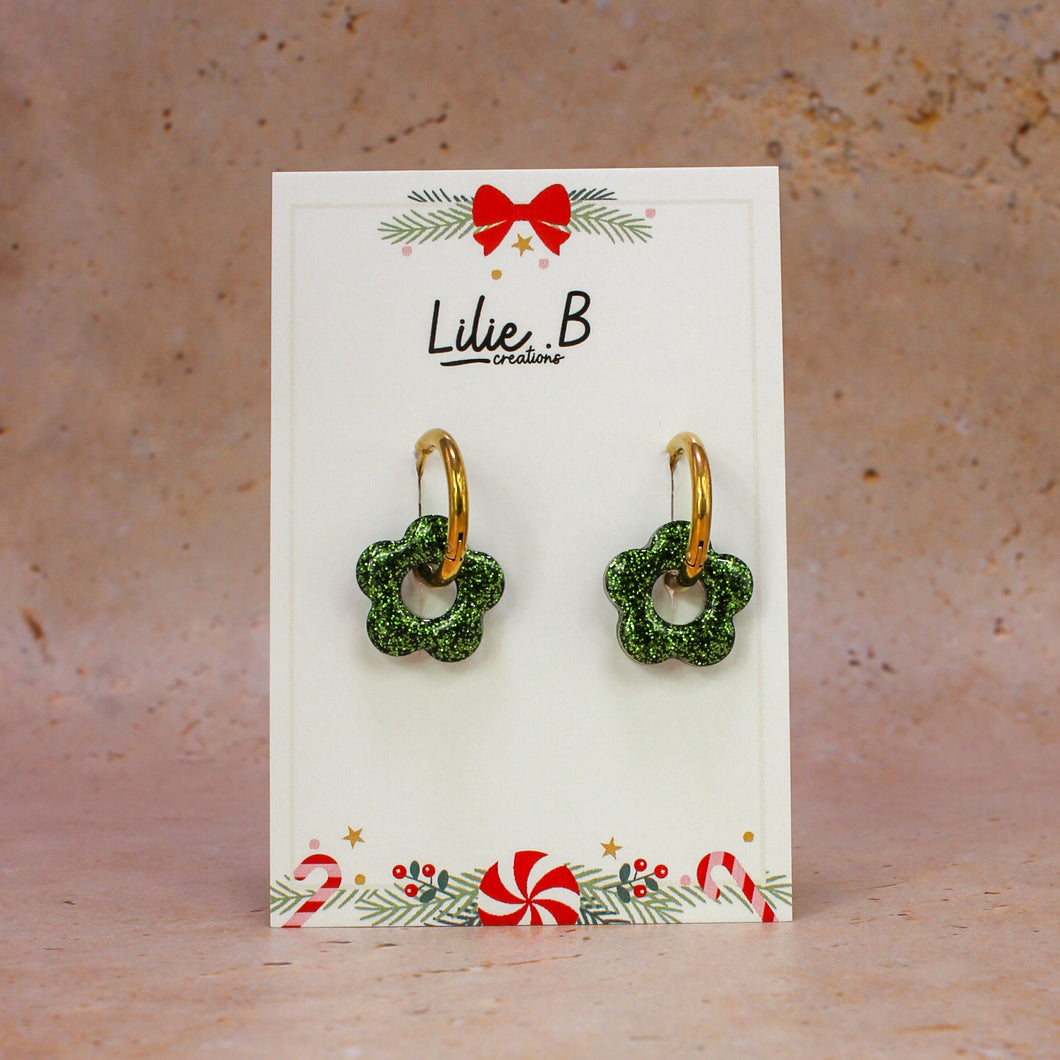 Pampilles fleurs mini Paillettes vert