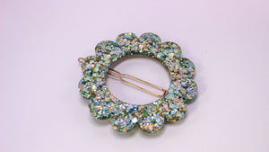 Barrette Fleur Vert, or, bleu