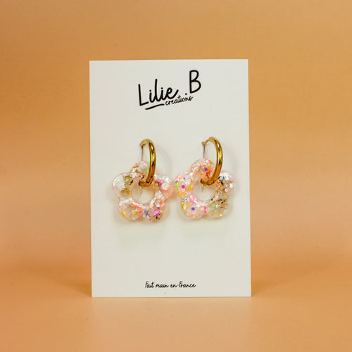 Pampilles fleurs Blanc & paillettes multi