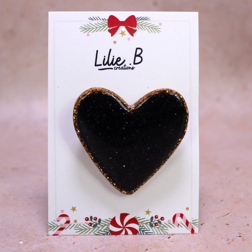Broche cœur Noir et or
