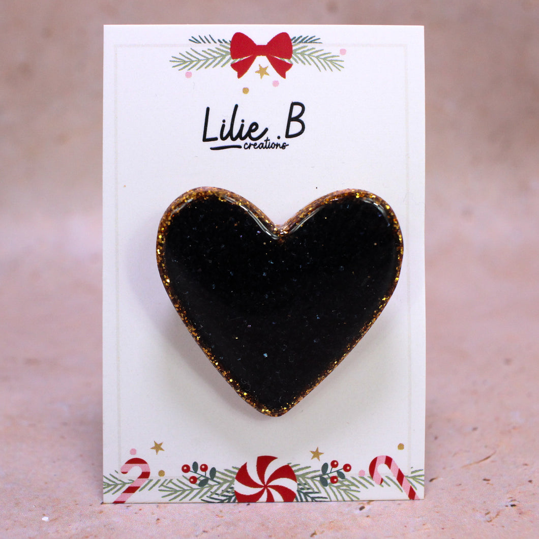 Broche cœur Noir et or