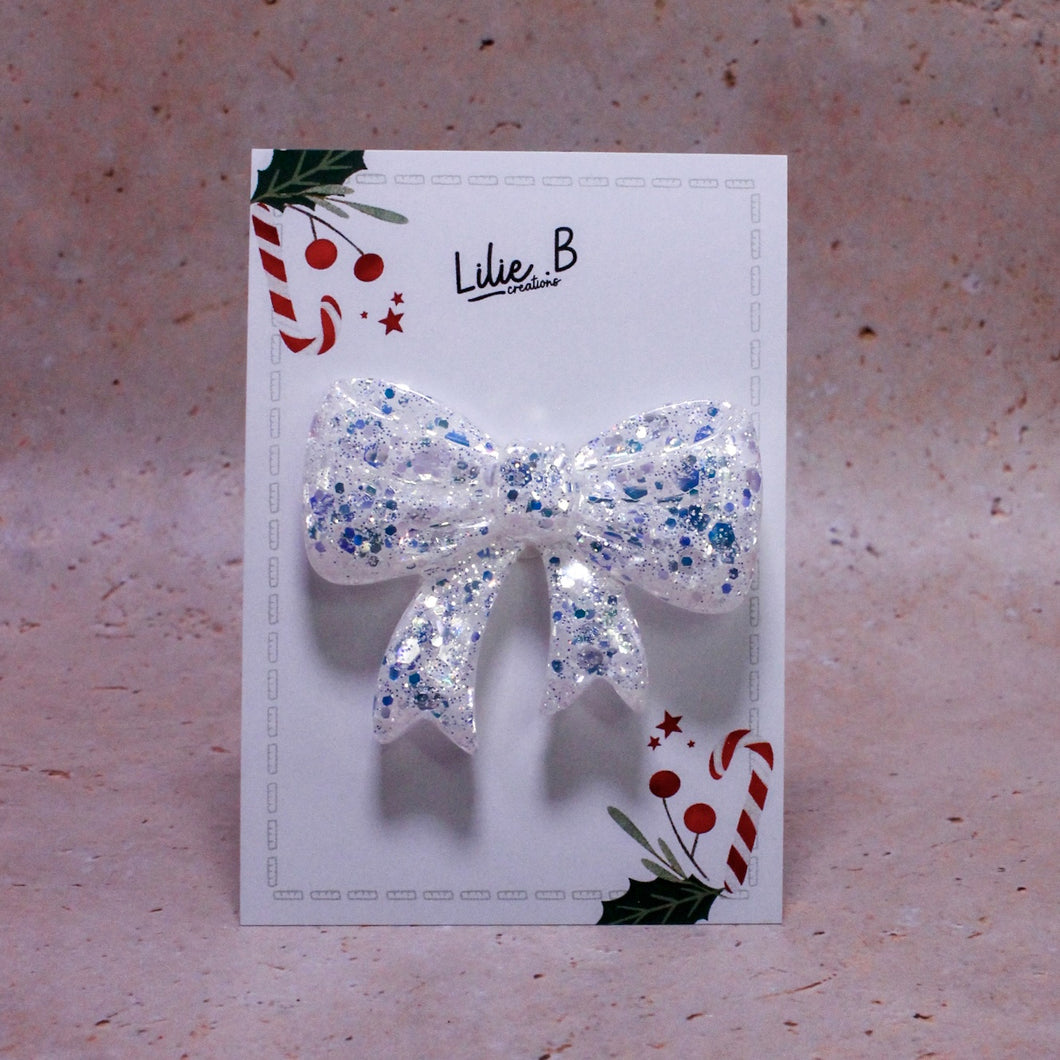 Broche noeud Paillettes blanc