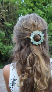 Barrette Fleur Vert, or, bleu