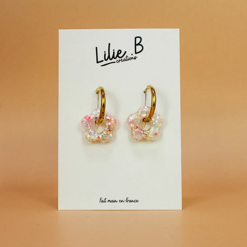 Pampilles fleurs mini Blanc & paillettes multi