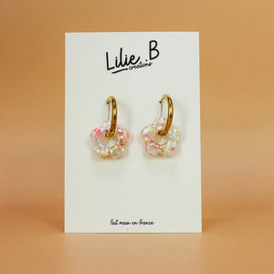 Pampilles fleurs mini Blanc & paillettes multi