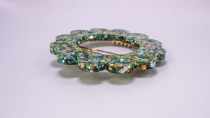 Barrette Fleur Vert, or, bleu