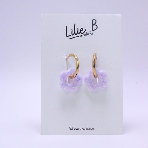Pampilles mini Fleurs Violet clair & paillettes
