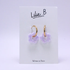 Pampilles mini Fleurs Violet clair & paillettes