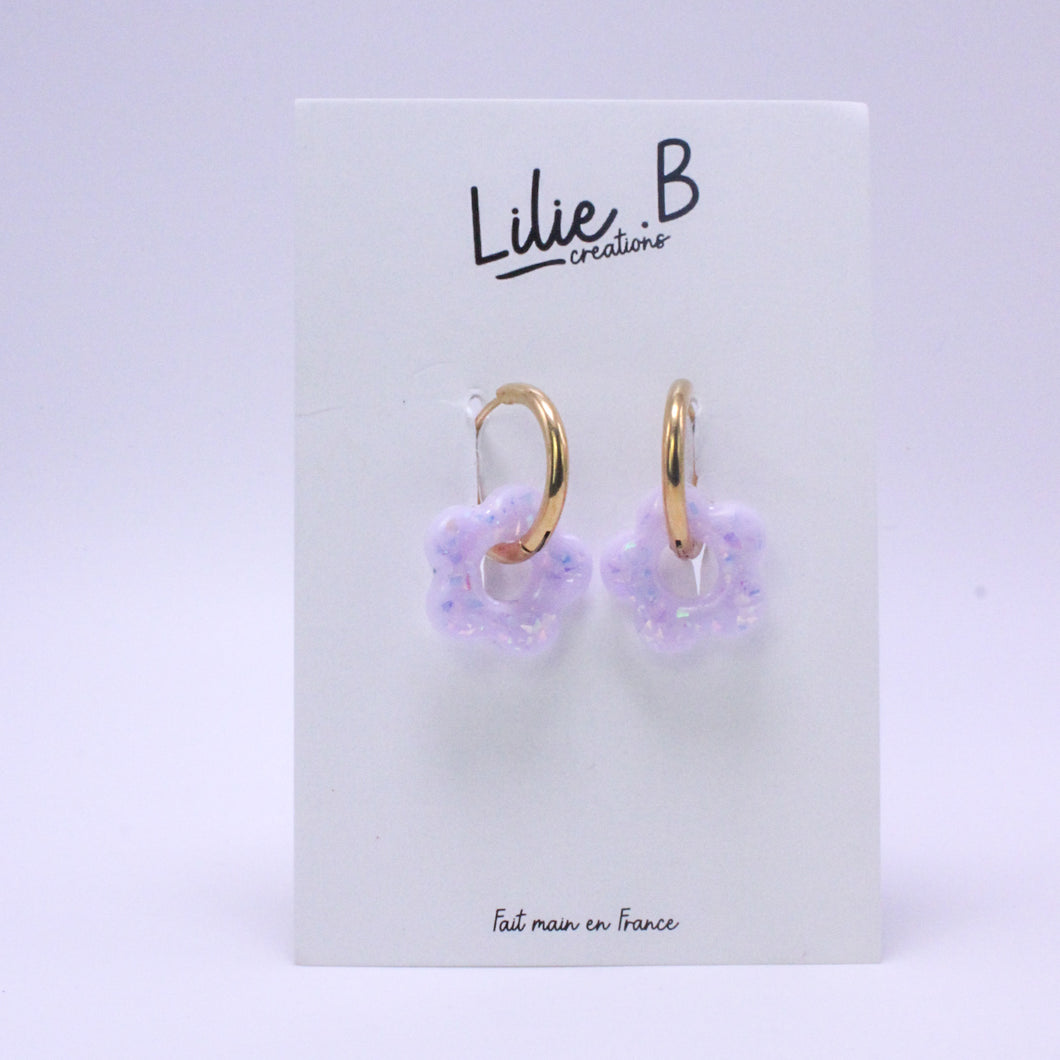 Pampilles mini Fleurs Violet clair & paillettes