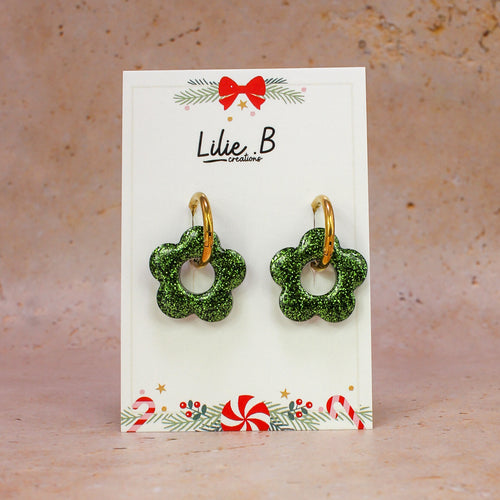 Pampilles fleurs Paillettes vert