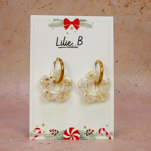 Pampilles fleurs Paillettes blanc & étoiles