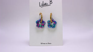 Pampilles mini Fleurs Paillettes bleu & rose