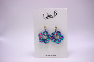Pampilles Fleurs Paillettes bleu & Rose