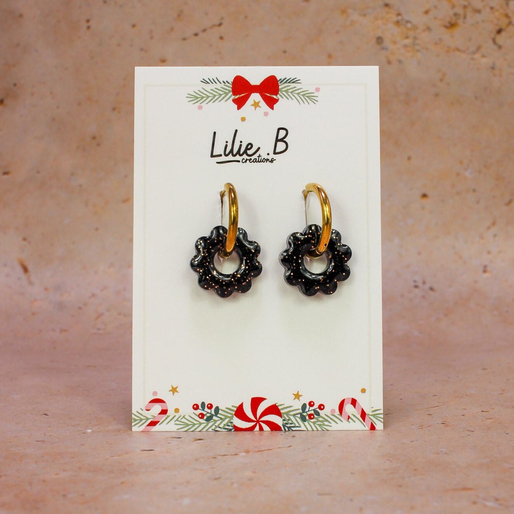 Pampilles fleurs Esmee mini noir & or