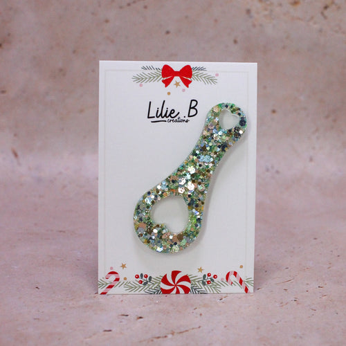 Jeton de caddie paillettes vert, bleu et or