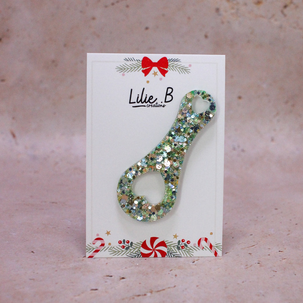 Jeton de caddie paillettes vert, bleu et or