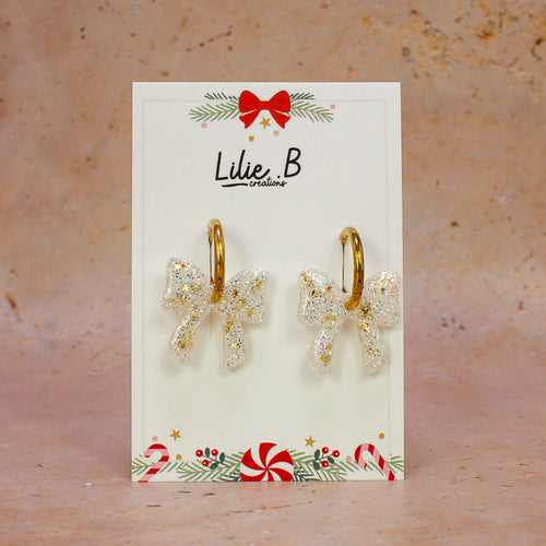 Pampilles Noeud Paillettes blanc & étoiles dorées