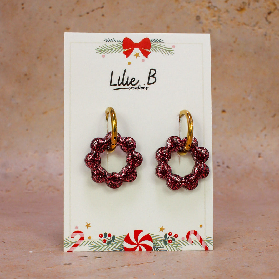 Pampilles fleurs Esmee paillettes bordeaux