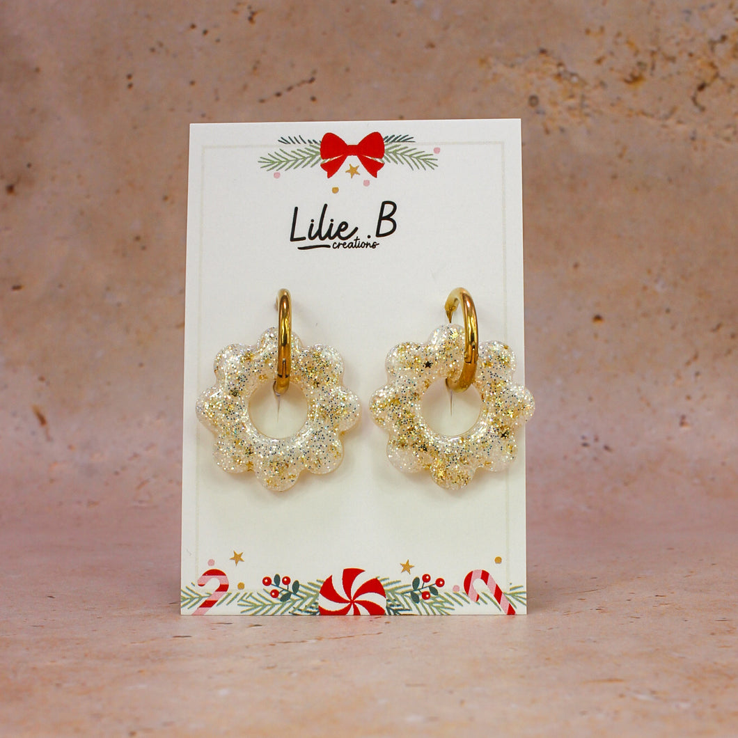 Pampilles Maxi fleurs Paillettes blanc & Or