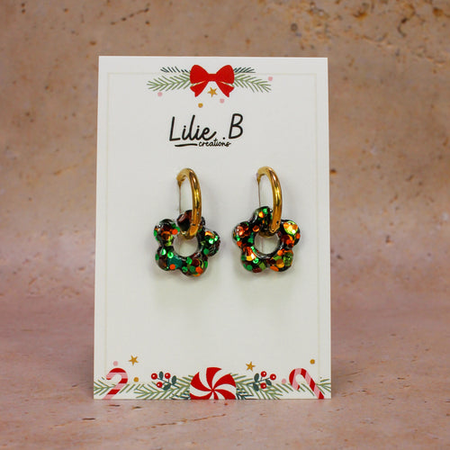 Pampilles fleurs mini Christmas vert or