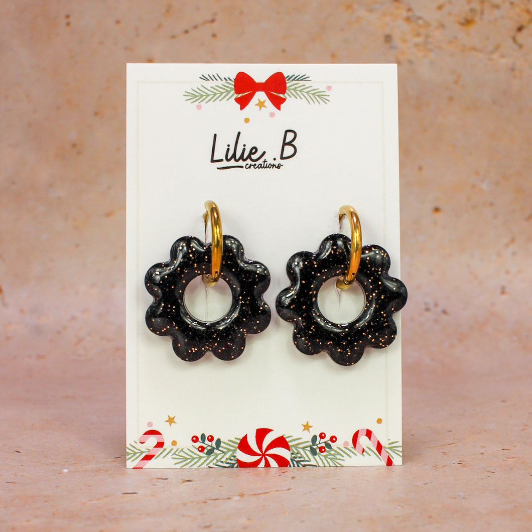 Pampilles Maxi fleurs Noir & or