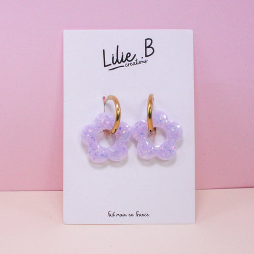 Pampilles Fleurs Violet clair & paillettes