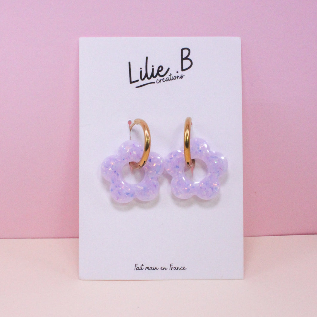 Pampilles Fleurs Violet clair & paillettes