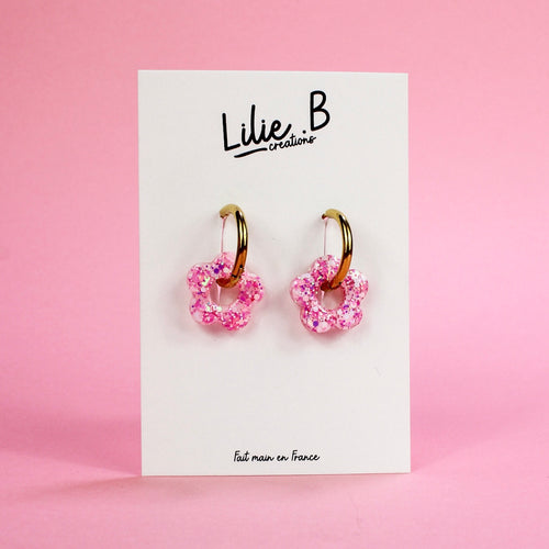 Pampilles mini Fleurs rose & blanc