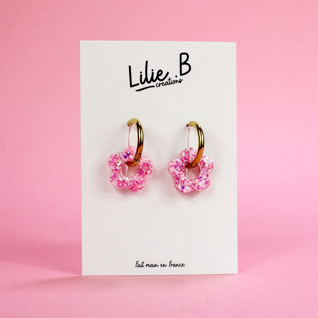 Pampilles mini Fleurs rose & blanc