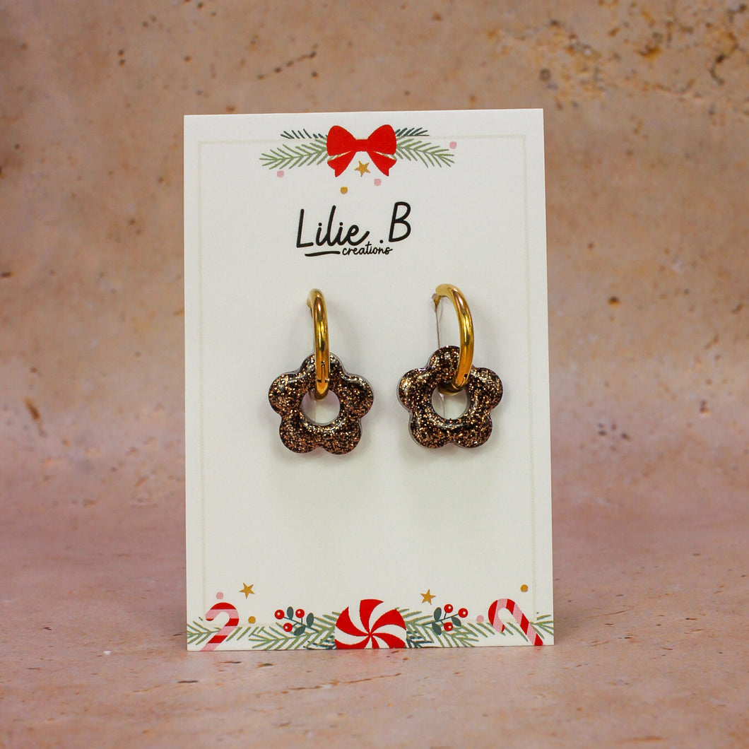 Pampilles fleurs mini Paillettes marron