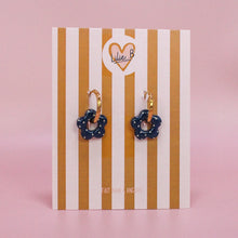 Charger l'image dans la galerie, Pampilles fleurs mini bleu marine à pois crème