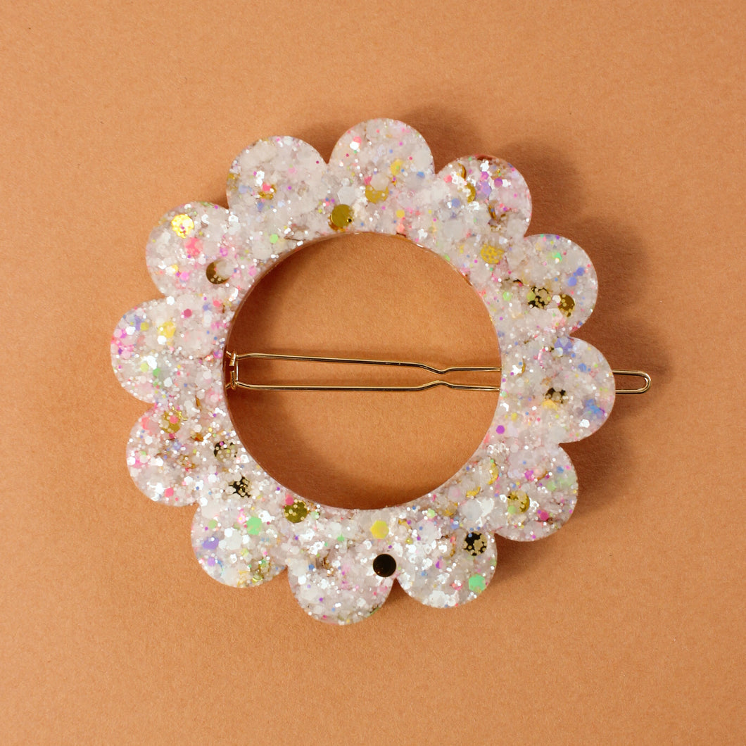 Barrette Blanc & paillettes multi