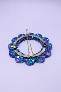 Barrette Fleur paillettes bleues et roses